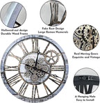 The B-Style Large Wall Clock 24 inch Moving Gear Wall Clock Oversized Vintage Farmhouse Wall Clocks for Living Room Decor Rustic Industrial Wood Clock (Aqua Green, 36 inch/90cm)