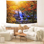 Delur Waterfall Tapestry Forest Nature Scenic Tree Mountain Sunset Tapestry Wall Hanging Natural Landscape Sunrise Headboard for Bedroom Living Room Home Decor (59.1" x 78.7")