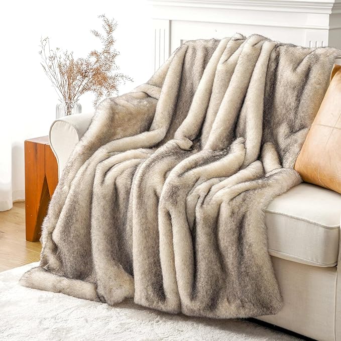 BATTILO HOME Luxury Fluffy Faux Fur Throw Blanket, Cozy Warm Fur Blanket for Couch Sofa, Plush Fuzzy Fur Throws with Long Pile & Brushed Tips, 60"x80"