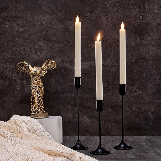 Candle Holder 3 PCS Candlestick Holders, Black Taper Candle Stick Holder, Modern Decorative Centerpiece, Halloween Decor, Gift for Home Fireplace Housewarming Candelabra Décor