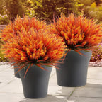 Geegoods 24 Bundles Artificial Fall Flowers Outdoor – Faux Lavender Flowers with Monkey Grass UV Resistant Plastic Faux Plants for Garden Porch Patio Home Decor, Autumn-Orange Color