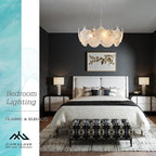 Gold Round Chandelier 8 Light Ginkgo Crystal Chandelier Light Fixture Hammered Glass Vintage Chandelier for Living Room Dining Room Bedroom High Ceiling Foyer,24in