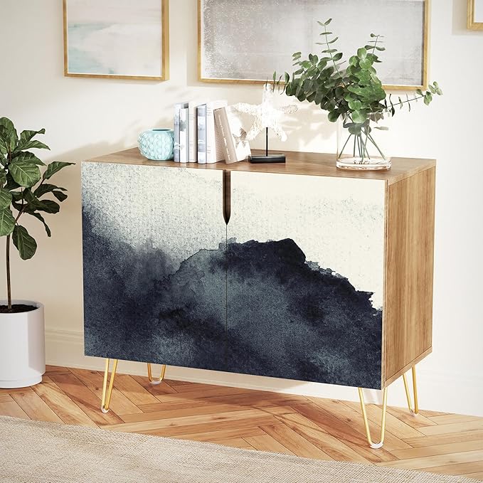 SIGNWIN Sideboard Buffet Cabinet, Kitchen Storage Cabinet with 2 Doors, Dark Duotone Watercolor Paint, Cupboard Console Table for Dining Room - 35" L x 18" W x 29" H