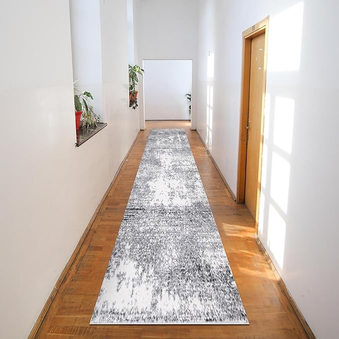 Keen Home Design Area Rugs - 2x18 Non-Shedding, Abstract Rugs for Kitchen, Living Room, Bedroom, Dining Room, Entryway - Size: 2'8" x 18', Abstract Cream/Grey