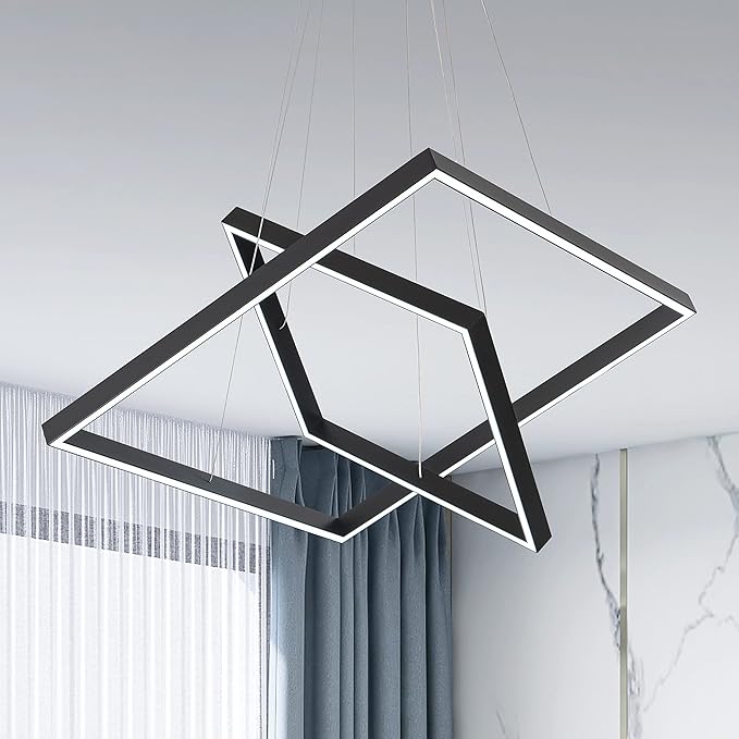 Modern Square LED Chandelier Lighting, Square LED Pendant Ceiling Light Fixture, Dimmable Contemporary Chandelier for Living Dining Room, Bedroom