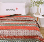 Cozyholy Boho Quilt Twin Size 100% Cotton Quilted Blanket Colorful Bohemian Striped Bedspread Coverlet Reversible Lightweight Stitch Vintage Bed Cover Throw Blanket for Couch Sofa Orange