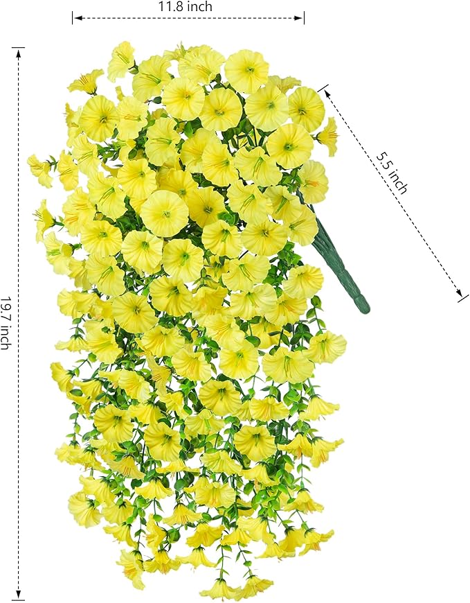 2 PCS Artificial Fall Faux Hanging Flowers Plants for Outdoor Decor,Fake Silk Morning Glory with Eucalyptus UV Resistant Realistic Mums Trailing Vines for Wall Home Porch Patio Balcony Yard,Yellow