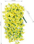 2 PCS Artificial Fall Faux Hanging Flowers Plants for Outdoor Decor,Fake Silk Morning Glory with Eucalyptus UV Resistant Realistic Mums Trailing Vines for Wall Home Porch Patio Balcony Yard,Yellow