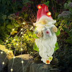 Joliyoou Solar Garden Statue Outdoor Decor, 10.2" H Resin Gnome with Watering Can & Solar Fairy Lights, Waterproof Standing Gnome Figurine for Lawn Yard Pathway Patio Front Door Decoration