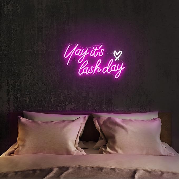 Kavaas Yay It's Lash Day Neon Sign - Lash Neon Sign for Lash Room Decor | Lash LED Light Sign for Lash Salon, Beauty Room, Nails Hair Bar - Great Gifts for Lash Techs Girls, Christmas, Birthday
