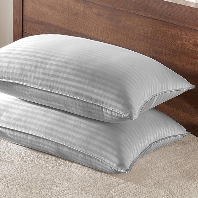 Basic Beyond Pillows Queen Size Set of 2 - Down Alternative Pillows for Sleeping, Soft Queen Pillows Set of 2 for Back, Stomach or Side Sleepers, Silver, 20x28 Inches