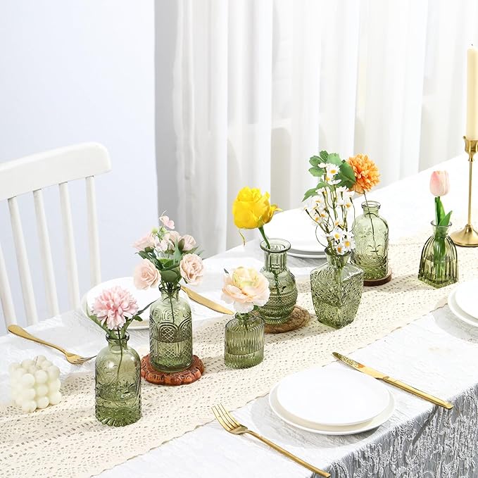 Bud Vases in Bulk 50, Glass Vases for Centerpieces, Small Vases for Flowers, Small Flower Vase for Centerpieces, Mini Vintage Vase, Green Bud Vases for Wedding Table Decor