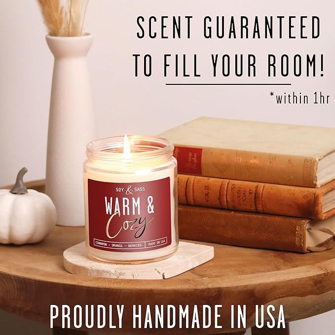 Christmas Candles, Fall Candles, Warm and Cozy' Soy Candle I Berries, Apple & Cinnamon I Infused w/Essential Oils I Warm n Cozy Home Decor I Winter and Holiday Candle I 50Hr Burn I USA Made