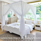 AIKASY Elegant Lace Princess 4-Poster Bed Canopy Mosquito Net - Romantic Wedding Bridal Bedroom Decor, Kids Room Bed Curtain for Women Adults - (White-3,Queen)