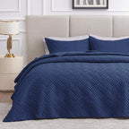 Love's cabin California King Size Quilt Bedding Set Navy Bedspread - Cal King Summer Lightweight Bedspread Comforter - Wave Pattern Coverlet for All Season - 3 Pieces (1 Quilt, 2 Pillow Shams)