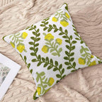 Alysheer Floral Embroidered Summer Decorative Throw Pillow Cover 18"x 18" Set of 2, Farmhouse Cottage Yellow Flower Green Leaves Patterned Cotton Cushion Case for Couch Bed Living Room Outdoor Decor