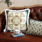 patdrea Designer Throw Pillow Covers Set of 4,French Vintage Blue Linen with Floral Collection Pattern Pillow Cover,Decorative Rectangle and Square Pillowcases Cushion for Bed Living Room Outdoor