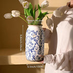 VICTOR & TERESA Rustic Large Blue and White Vase for Home Decor, 10'' Tall Ceramic Vases for Flowers, Farmhouse Decorative Vases for Pampas Grass,Table, Mantel, Living Room, Centerpieces