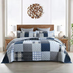 Yvooxny Queen Quilt Set Bedspread Reversible Plaid Grid Quilted Bedspread 3-Piece Real Patchwork Quilt Bedding Set ith Shams for All Seasons, Queen Size, 98 * 90 Inches