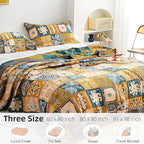 Boho Throw Blanket for Bed - 100% Pure Cotton Ultra Soft Rustic Quilt - Farmhouse Decor Bed Blankets, All Season Rustic Throw for Sofa Couch Chair(91''x 98'', Art Squares)
