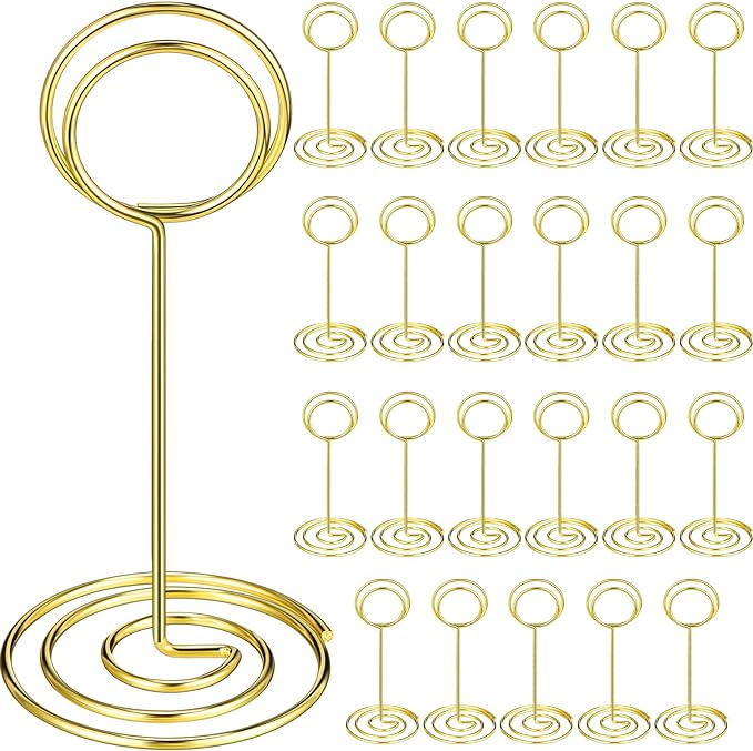 TecUnite 48 Pieces 3.35 Inch Table Number Holder Place Card Photo Holder Picture Name Menu Clips Memo Cards Stand for Wedding Reception Anniversary Birthday Party Centerpieces (Gold)