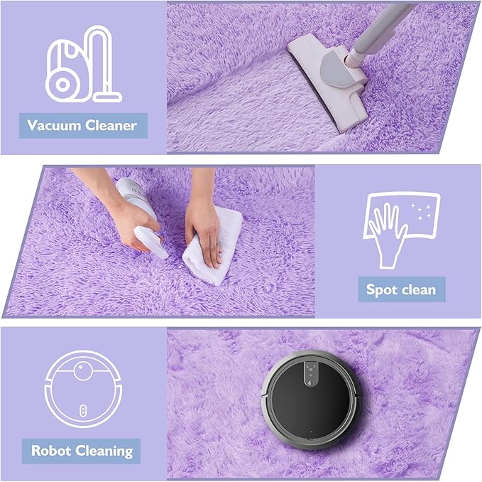 Purple Fluffy Round Area Rugs for Bedroom,4'X4'Shag Circle Area Rugs for Girls Room,Non Slip Fuzzy Plush Rug for Kids Room Living Room and Dorm Home Decor Rug