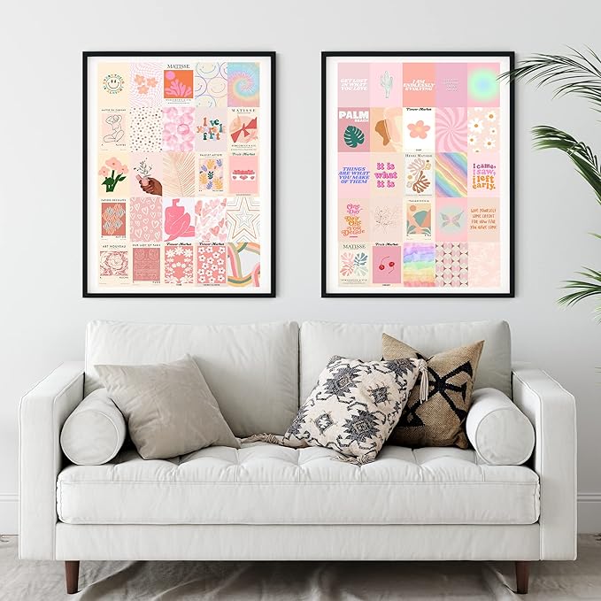 Fardes Pink Room Decor, 50pcs Preppy Prints for Teen Girls Bedroom, Pink Wall Collage Kit Aesthetic Pictures, Preppy Bedroom Decor, Teen Girls Cute Wall Decor