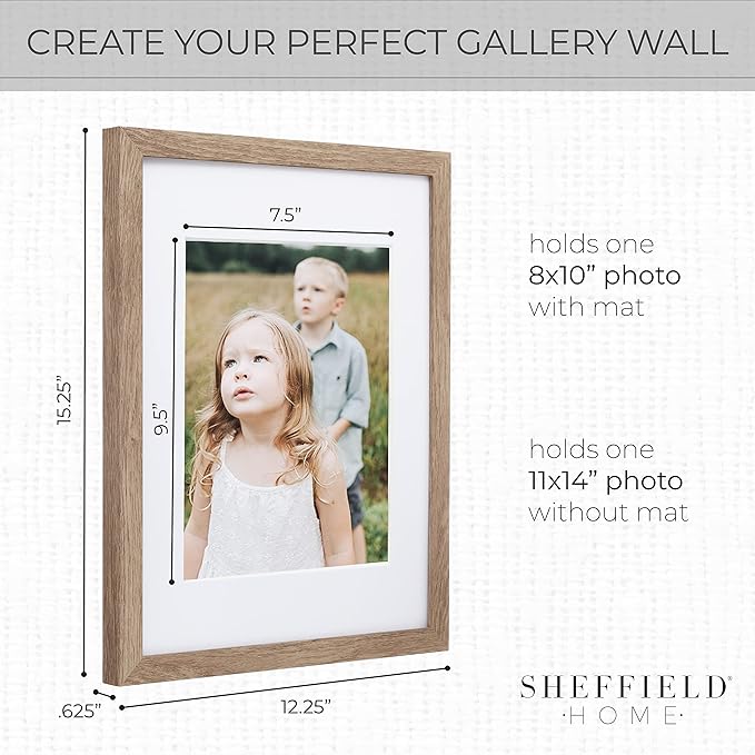 Sheffield Home 9 Piece Gallery Wall Frame Set, 11x14 Inch, Light Natural