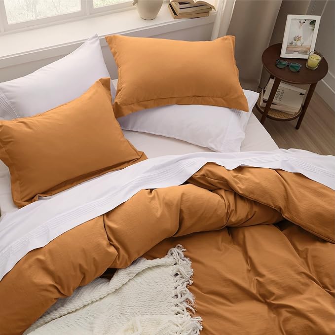 Bedsure Honey Ginger Duvet Cover Full Size - 3 Pieces Prewashed Extra Soft Cotton-Like Bedding Set, Includes 1 Duvet Cover 80x90 Inches with Zipper Closure & 2 Pillow Shams, Comforter Not Included