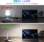 WILIT Desk Lamp with Wireless Charger, Music Sync RGB Color Changing Lights, Gaming Lamp with USB Charging Port, Touch Control Table Lamp, Desktop Light for Home Office Dorm Room, Birthday Gifts