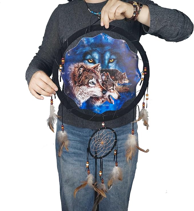 Remorelt Wolf Eagle Bear Dream Catcher Bedroom Wall Decor, Christmas Home Decoration, Room Accessory, White Moon Feather Decoration - Unique Home Craft Wall Pendant (DC04 13Inch Set 3 Mix)