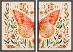 SIGNFORD Framed Canvas Print Wall Art Set Whimsical Butterfly and Florals Colorful Nature Illustration Modern Art Decorative Nordic Nature for Living Room, Bedroom, Office - 24"x36"x2 Black
