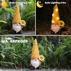 Solar Gnome Garden Decor Outdoor Statue - Gnome Sunflower LED Waterproof Sculptures Lights, Gnome Pond/Yard Statues Outside Decoration, Home, Lawn, Patio, Resin Animal Ornament, Women/Gardening Gift
