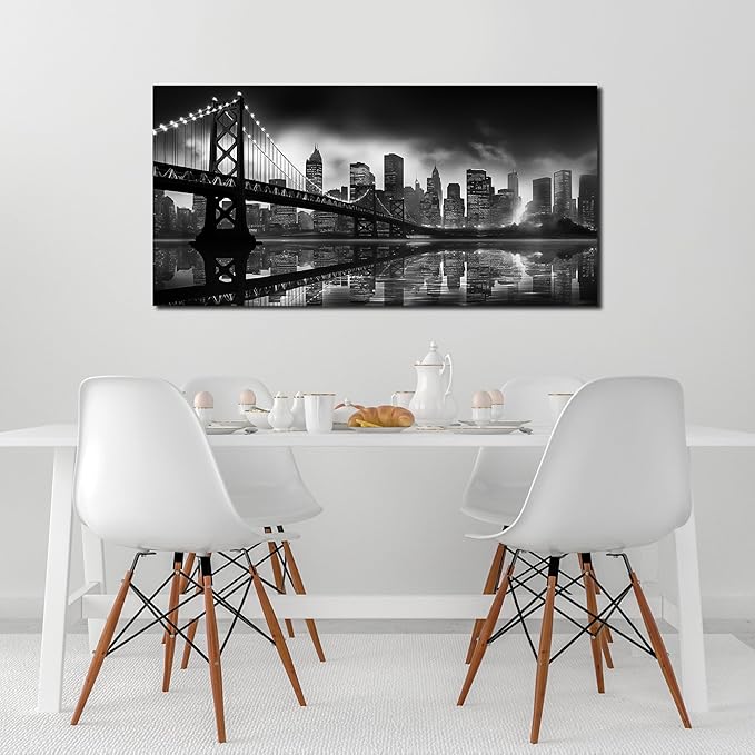 Brooklyn Bridge Canvas Wall Art for Bedroom Black and White City Wall Decor for Living Room Office Wall Art Decor 24 x 48 Inch