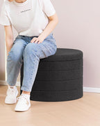 B FSOBEIIALEO Ottoman with Stroage, Round Sherpa Storage Ottoman Stool, Boucle Foot Rest22 x 22"x15.75" (Dark Grey)