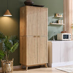 OKD Fluted Kitchen Pantry, 72" Tall Mid Century Modern Storage Cabinet with Adjustable Shelves & Door Organizer, Wood Cabinet for Kitchen, Living Room, Natural Oak