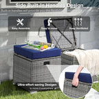 Patiorama 2 Piece Outdoor Patio Ottomans,All-Weather Grey PE Rattan Wicker Ottoman with Storage,Outdoor Footrest Footstool Seat w/Thick Cushion,Built-in Handle for Backyard Poolside Porch (Navy Blue)