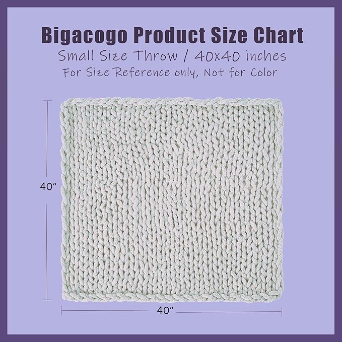 Bigacogo Chunky Knit Throw Blanket for Couch, 40x40 inches, 100% Hand Knitted with Thick Jumbo Chenille Yarn, Cozy Soft Large Rope Knot Cable Crochet Blankets for Sofa Bed Living Room, Red