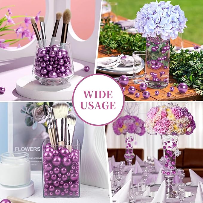 200PCS Dark Purple White Faux Pearls Beads for Centerpiece Vases, Vase Filler Faux Pearls, No Holes Filler Beads for Party Anniversary Birthday Wedding Table Decor, 10/14/20/30mm