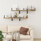 Heimlove Deep Floating Shelves for Wall, 12 Inch Deep Floating Shelves Set of 3, 16W x 12D Wood Wall Shelves, Wide Wood Shelves with Metal Bracket for Living Room, Kitchen, Office, Bedroom - Oak