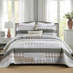 Y-PLWOMEN Quilts Queen Size - 100% Cotton Greyish Green Queen Quilt Farmhouse Plaid Quilted Bedspread, 3 Pieces Lightweight Reversible Queen Size Quilt Bedding Set for All Season