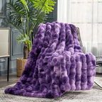 Cozy Bliss Faux Fur Throw Blanket for Couch, Fuzzy Soft Plush Thick Bubble Blanket for Sofa Bedroom Living Room, 50 * 60 Inches Tie-dye Purple