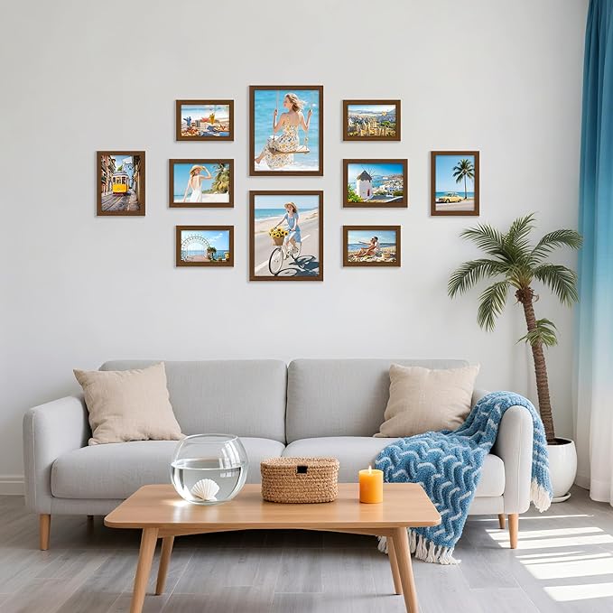 decorUhome Picture Frames Collage Wall Decor for Photo Gallery Display, Assorted Picture Frames set of 10 Including Two 8x10 / Four 5x7 / Four 4x6 for Family Wall Decor, Brown, 10 Pack