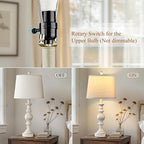 Farmhouse Lamp for Bedroom Set of 2, Rustic Table Lamp with Dual USB Charging Ports, 28" Tall Table Lamps with Linen Shade for Living Room, Bulb Not Included