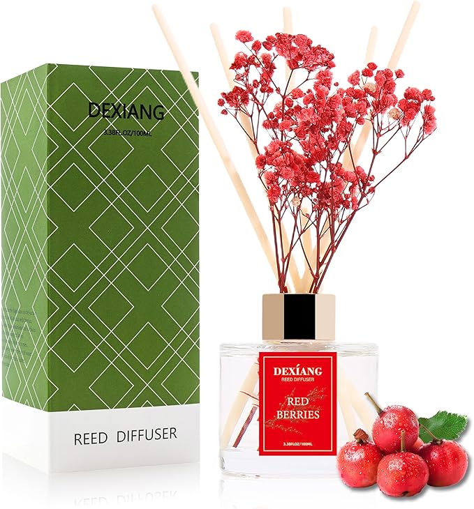 Reed Diffuser Set - 3.38 fl oz （100ml） Red Berries Home Fragrance Reed Diffuser for Bathroom Shelf Decor 6 Reed Stick