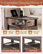 WLIVE Farmhouse End Table with Charging Station, Narrow Side Table for Living Room, Night Stand with Storage , Small Wooden Cabinet with USB Ports and Outlets for Bedroom, 23.62"D x 13.98"W x 23.7"H