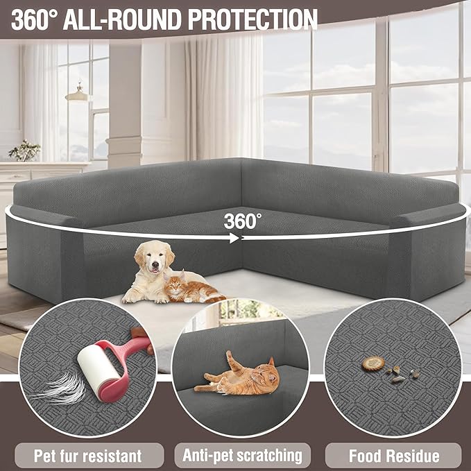 HDCAXKJ Sectional Couch Cover L Shape Stretch Sofa Covers Washable Jacquard Corner Couch Slipcover Non Slip Sectional Slip Cover U Shaped Furniture Protector for Pets Dogs (Dark Grey, Medium)