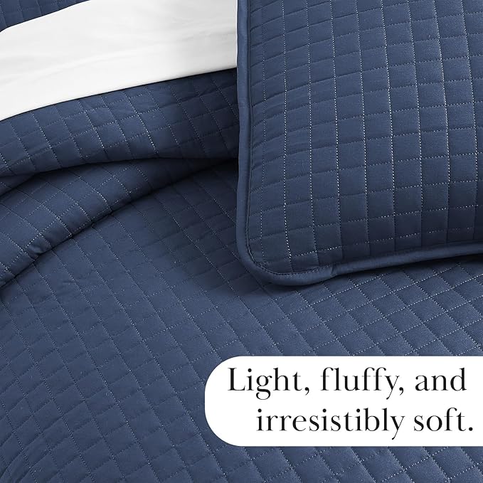 Southshore Fine Living, Inc. Summer Quilt Queen Size/Full Size Bedding Set, Wrinkle-Free Stain & Pet Hair Resistant Bedding, Easy Care Coverlet Queen Size Light Quilts with 2 Pillow Shams, Dark Blue