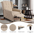 Wingback Chair with Massage and Heat, Tufted Fabric Pushback Recliner Chair, Wingback Recliner Chair with Remote Control, Padded Cushion, Wooden Legs, Small Recliners for Small Spaces