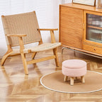 Wimarsbon Storage Ottoman, Modern Round Footrest with Soft Padded Seat, Teddy Velvet Footstool with Wood Legs, Accent Small Table or Plant Stand for Hallway, Living Room (Pink)